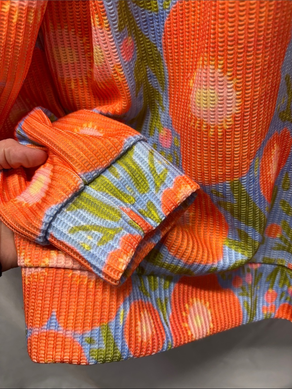 Floral Orange Turtleneck Ribbed Sweater - Picture 4 of 4